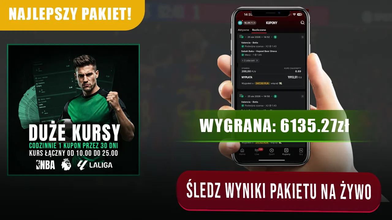 Pakiet Duży Kurs — bilans sierpnia 2026: +3535 zł na czysto (wygrane kupony)