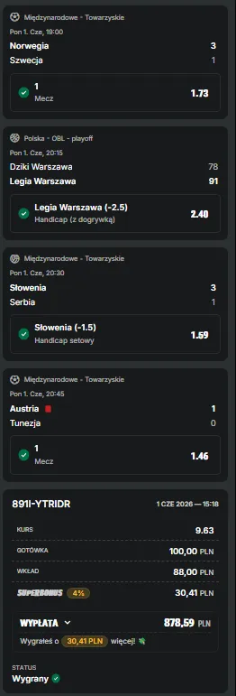 Wygrany kupon Pakiet Duży Kurs — 01.06.2026