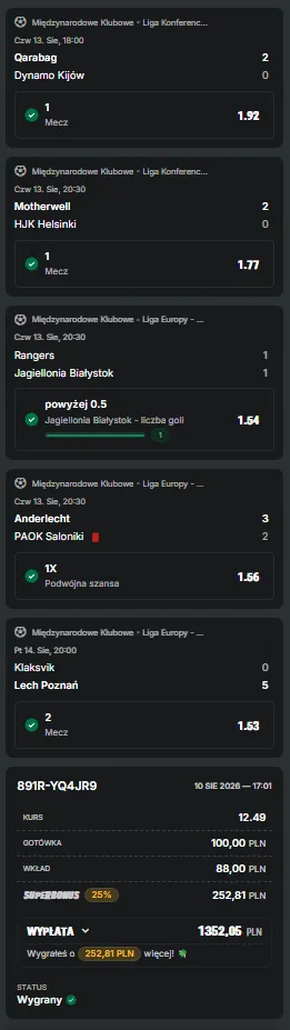 Wygrany kupon Duży Kurs — 14.08.2026